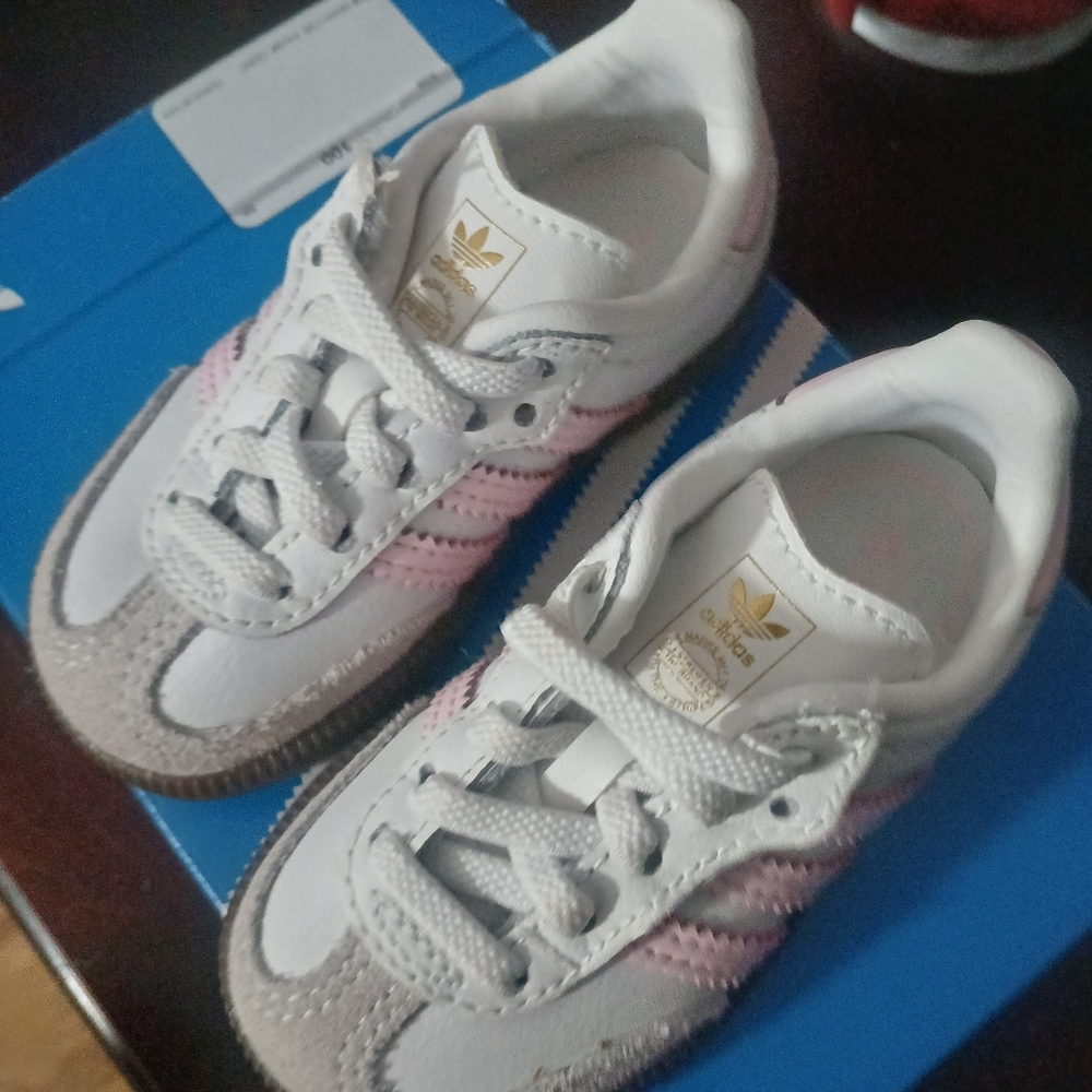 adidas Kids White Pink & Gray Classic Sneakers